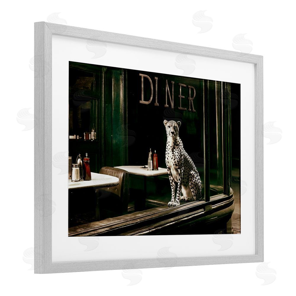 Annabelle Hall Diner Sentry Leopard Gray Framed Print Under Glass Wall Art