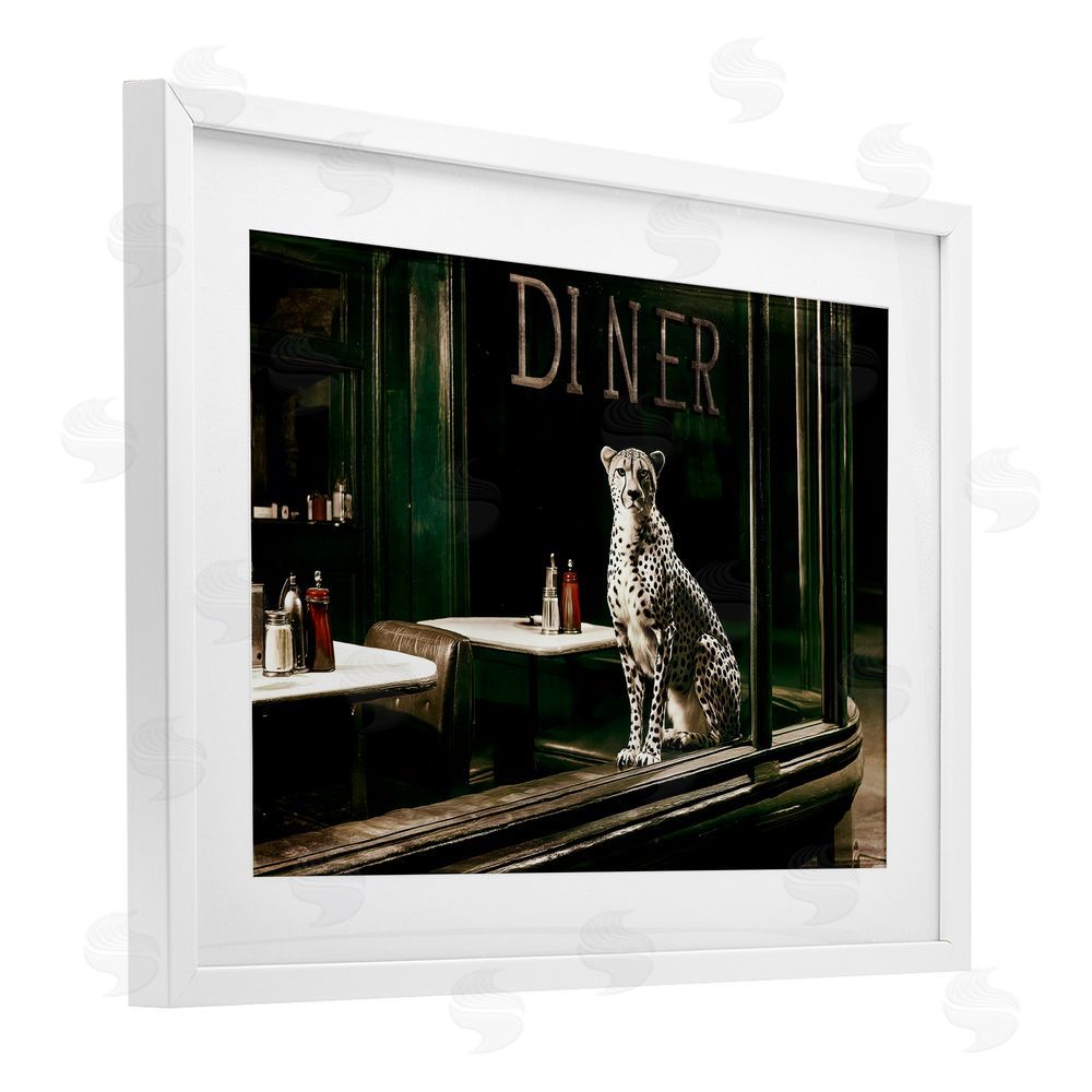 Annabelle Hall Diner Sentry Leopard White Framed Print Under Glass Wall Art