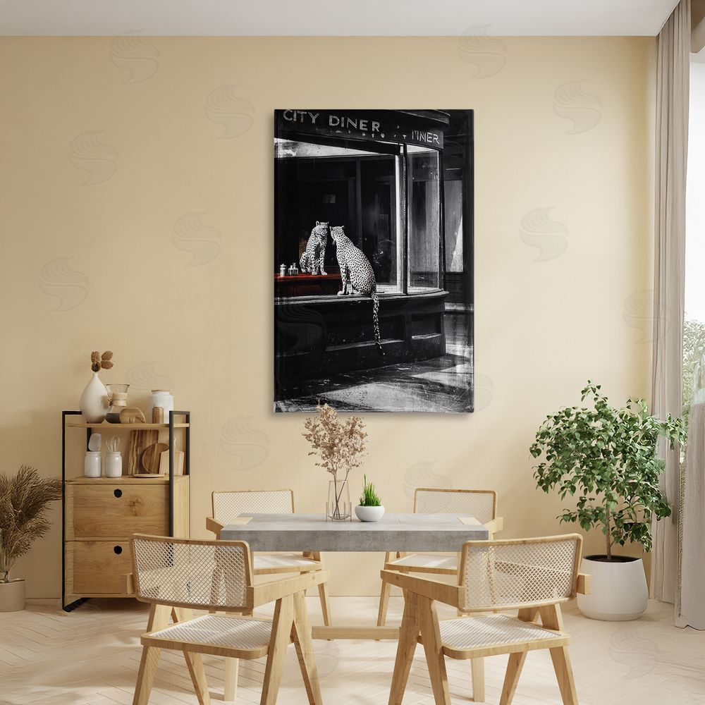Annabelle Hall Diner Noir Leopard Reflection Stretched Canvas Wall Art in Room