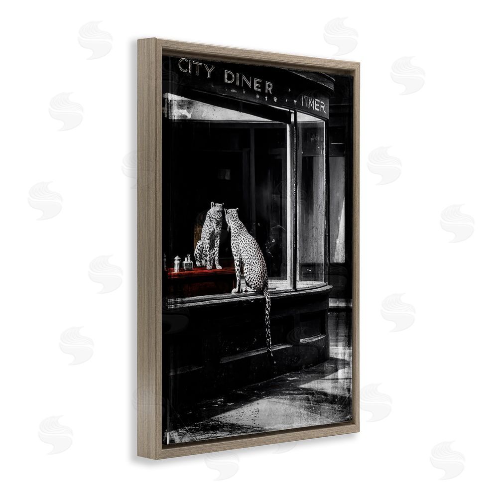 Annabelle Hall Diner Noir Leopard Reflection Brown Floating Frame Canvas Wall Art Print