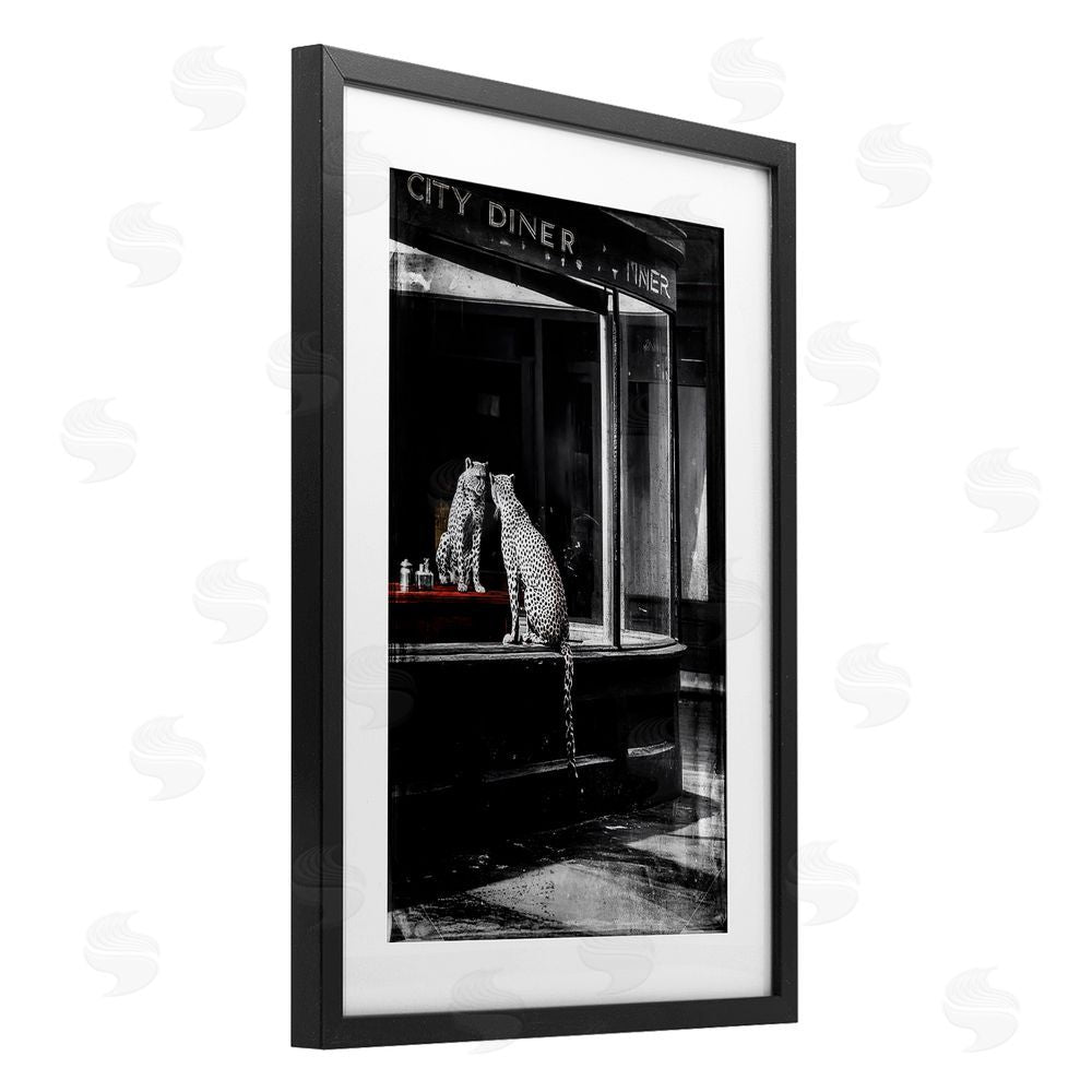 Annabelle Hall Diner Noir Leopard Reflection Black Framed Print Under Glass Wall Art