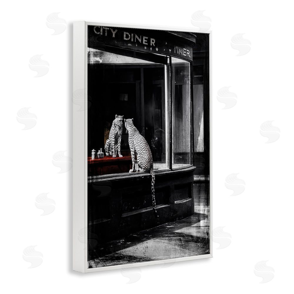 Annabelle Hall Diner Noir Leopard Reflection White Framed Giclee Wall Art Print