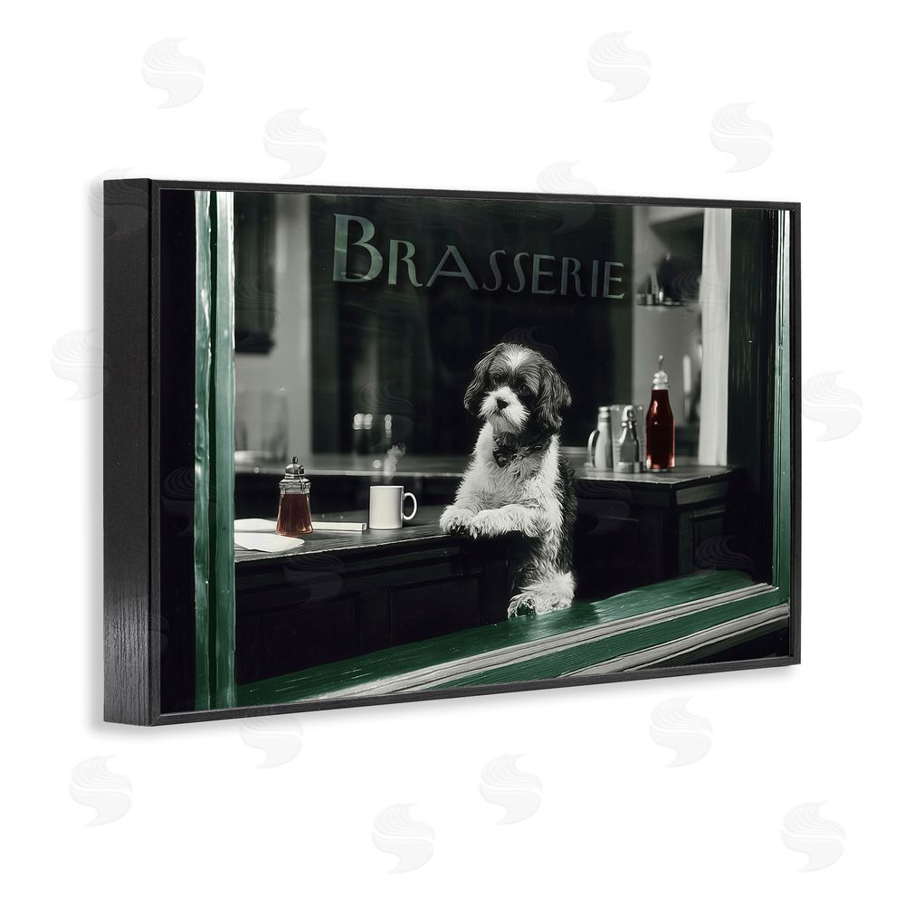 Annabelle Hall Brasserie Vintage Dog in Window Black Framed Giclee Wall Art Print