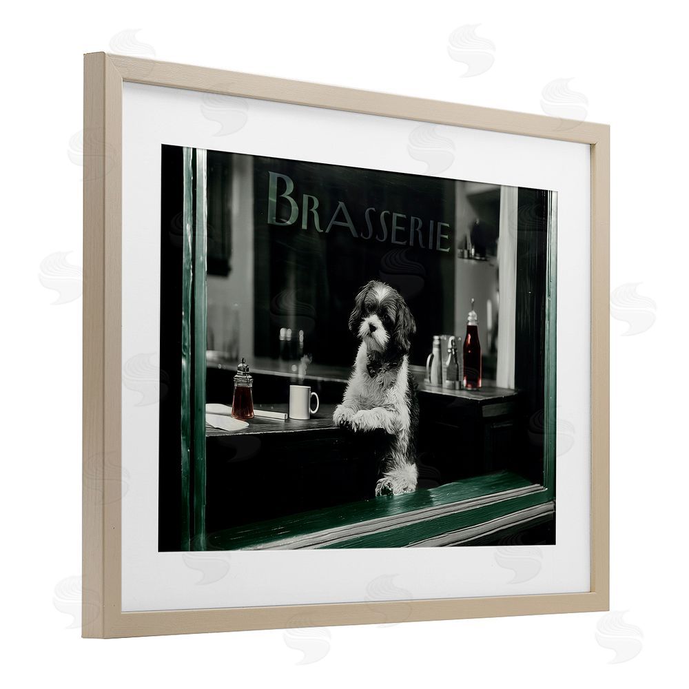 Annabelle Hall Brasserie Vintage Dog in Window Birch Framed Print Under Glass Wall Art