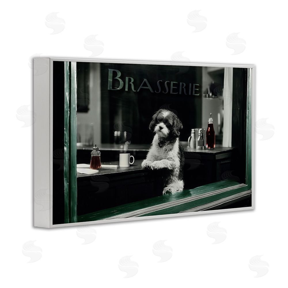 Annabelle Hall Brasserie Vintage Dog in Window White Framed Giclee Wall Art Print