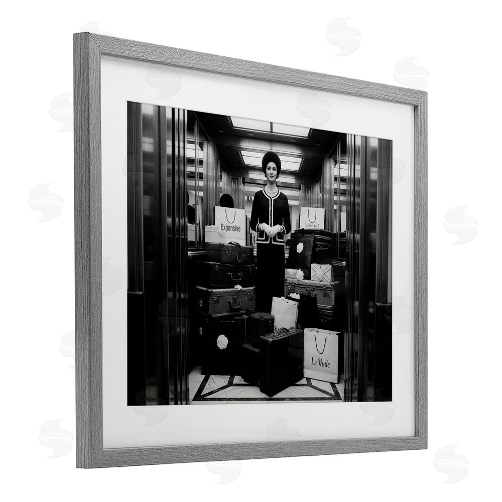 A Barefoot Stylist Elevator Chic Shopping Gray Framed Print Under Glass Wall Art