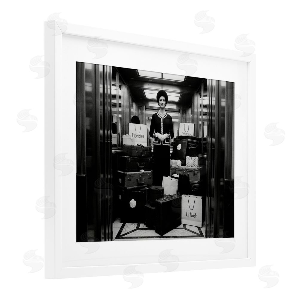 A Barefoot Stylist Elevator Chic Shopping White Framed Print Under Glass Wall Art