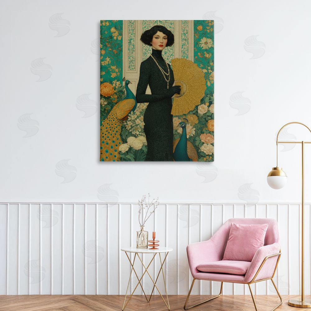 A Barefoot Stylist Floral Velvet Reign Stretched Canvas Wall Art in Room