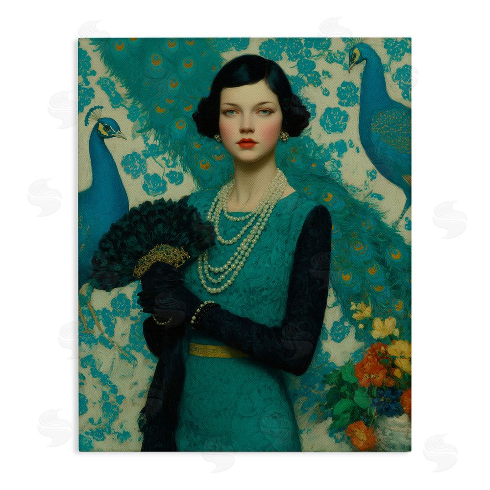 A Barefoot Stylist Vintage Peacock Poise Stretched Canvas Wall Art