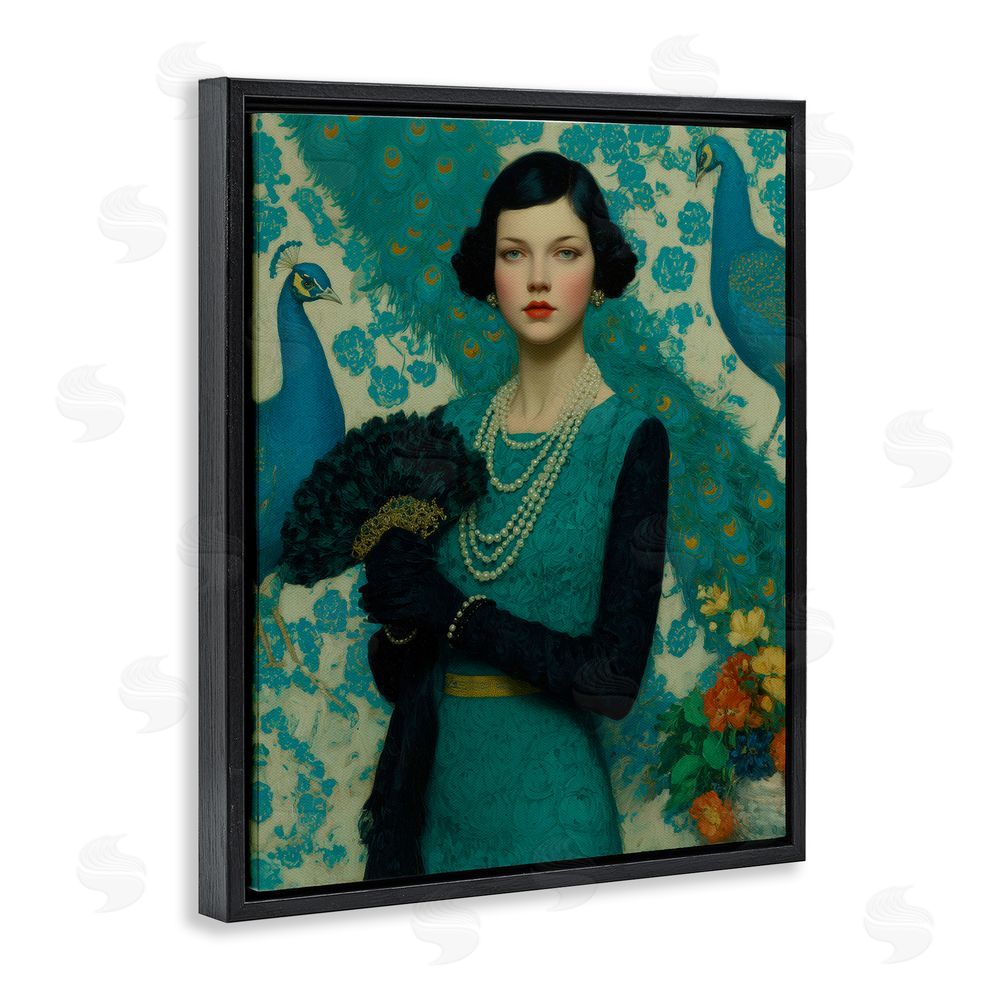 A Barefoot Stylist Vintage Peacock Poise Black Floating Frame Canvas Wall Art Print