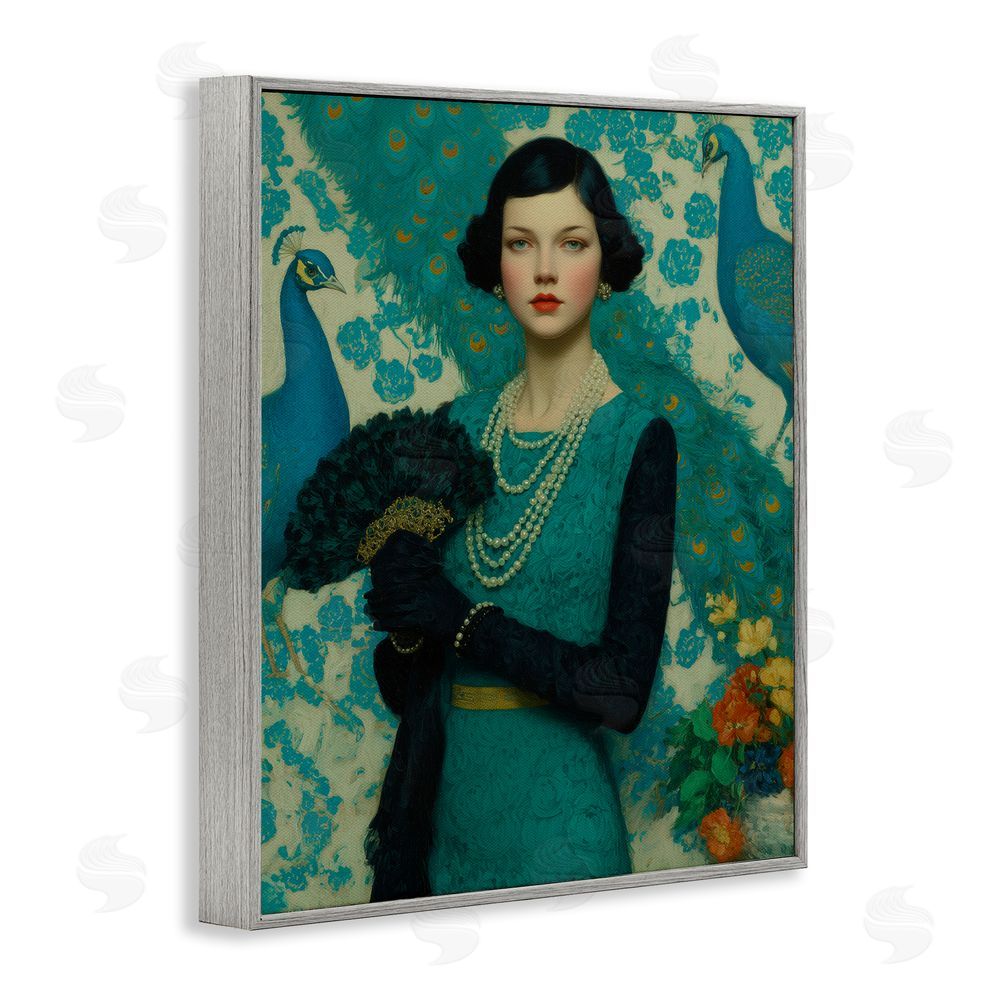 A Barefoot Stylist Vintage Peacock Poise Gray Framed Giclee Wall Art Print