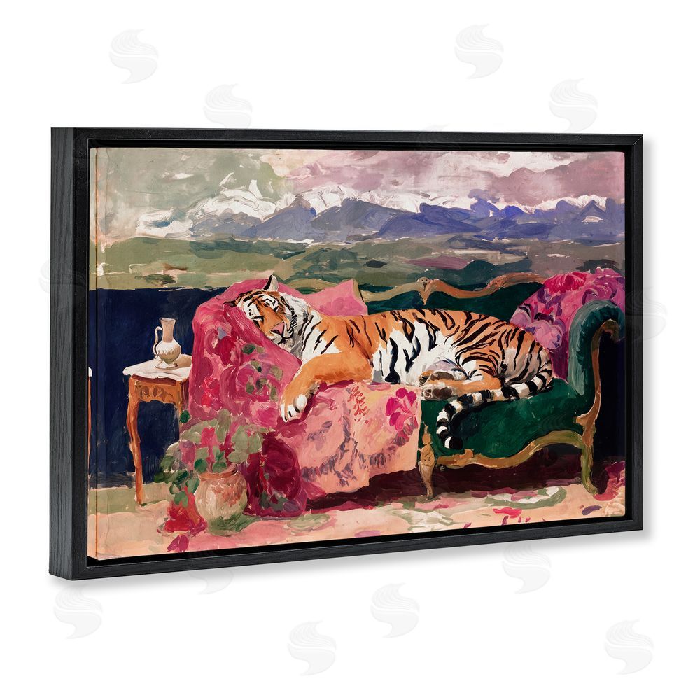 Annabelle Hall Velvet Lair Tiger Resting Black Floating Frame Canvas Wall Art Print