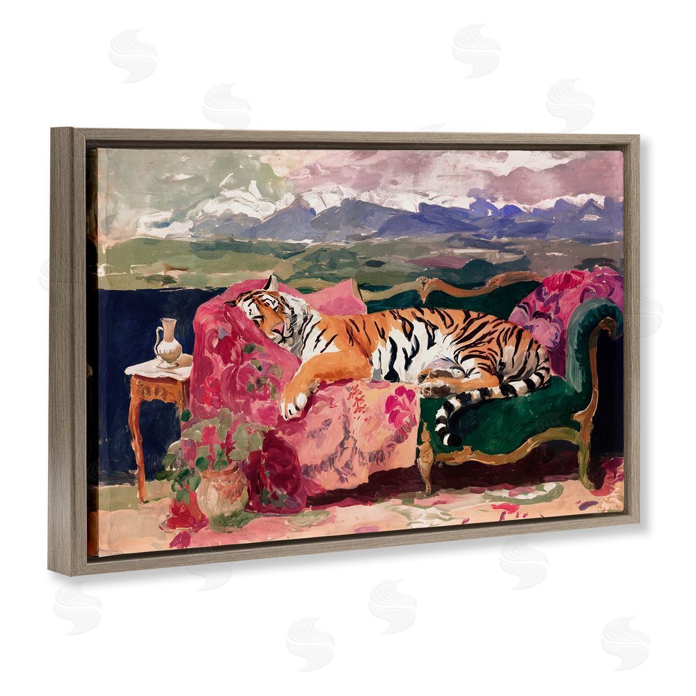 Annabelle Hall Velvet Lair Tiger Resting Brown Floating Frame Canvas Wall Art Print
