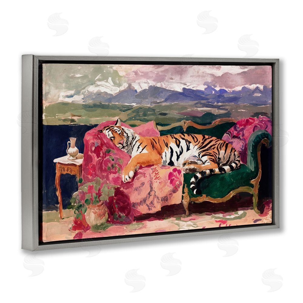 Annabelle Hall Velvet Lair Tiger Resting Gray Floating Frame Canvas Wall Art Print
