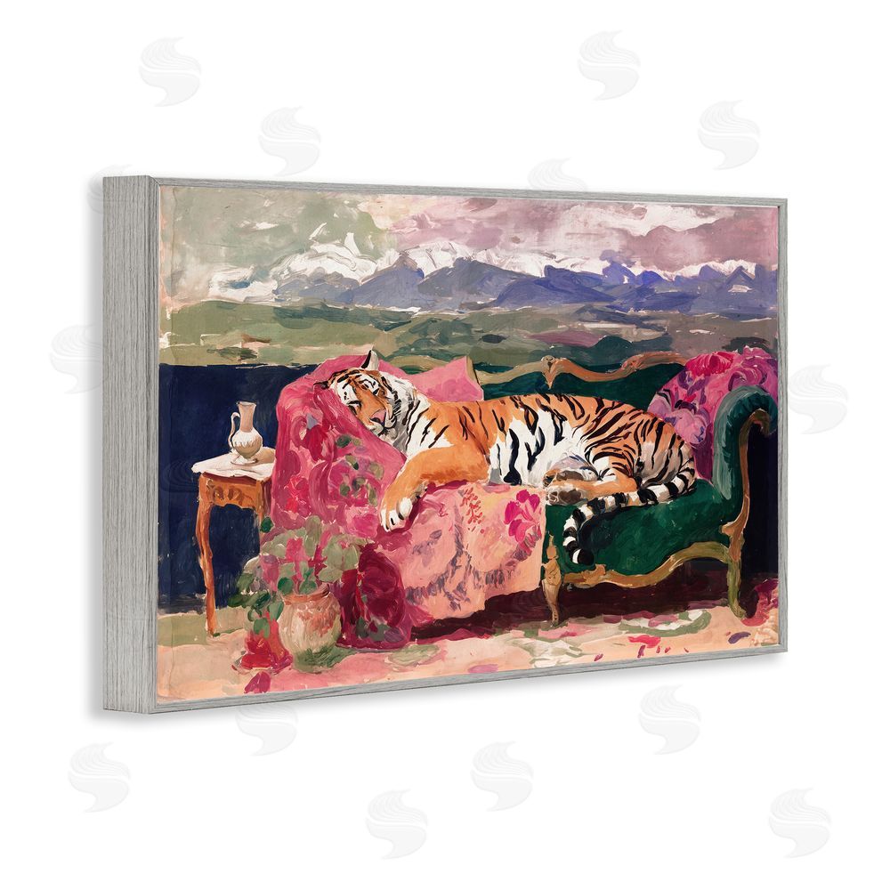 Annabelle Hall Velvet Lair Tiger Resting Gray Framed Giclee Wall Art Print