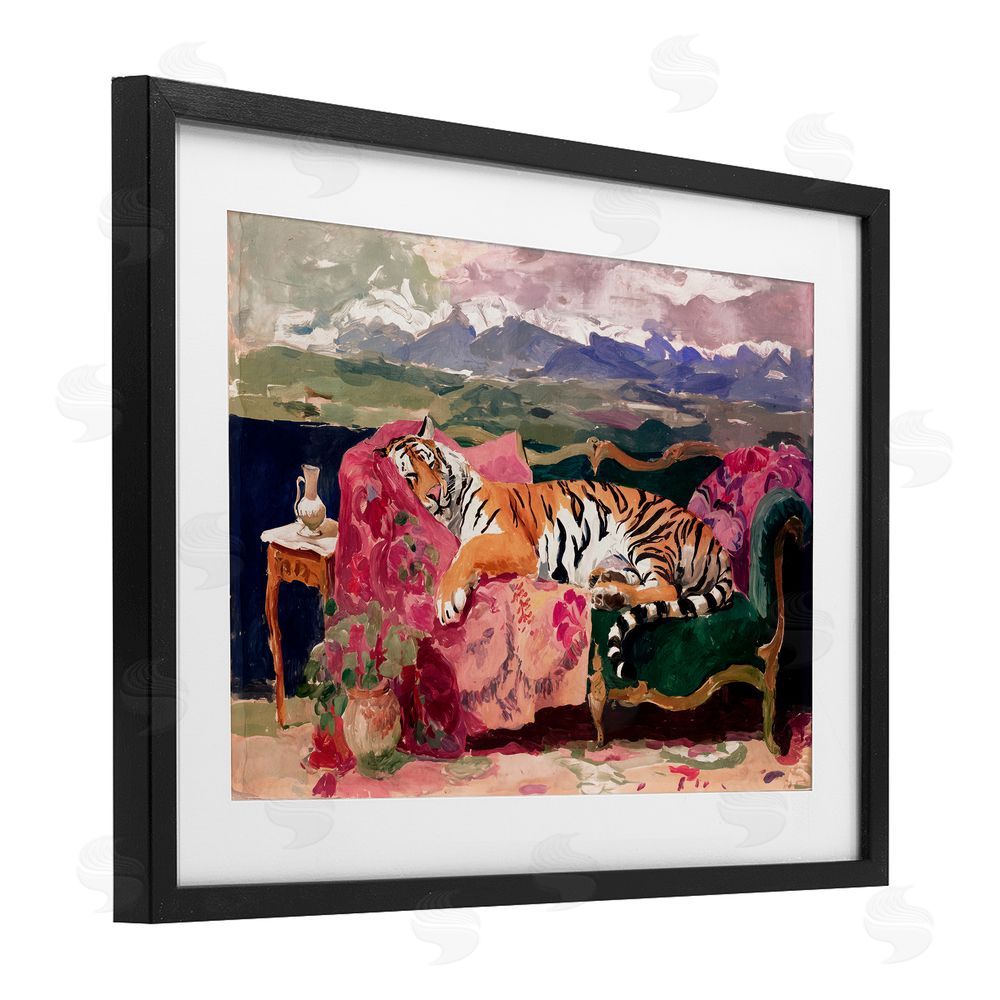 Annabelle Hall Velvet Lair Tiger Resting Black Framed Print Under Glass Wall Art