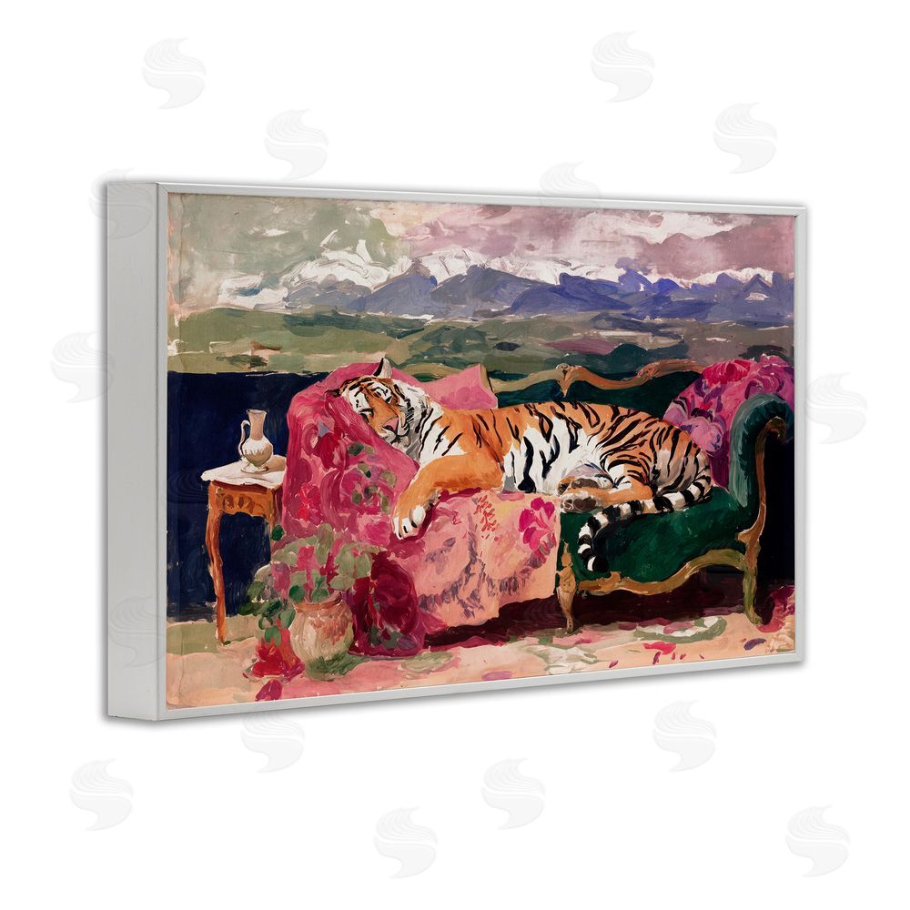 Annabelle Hall Velvet Lair Tiger Resting White Framed Giclee Wall Art Print