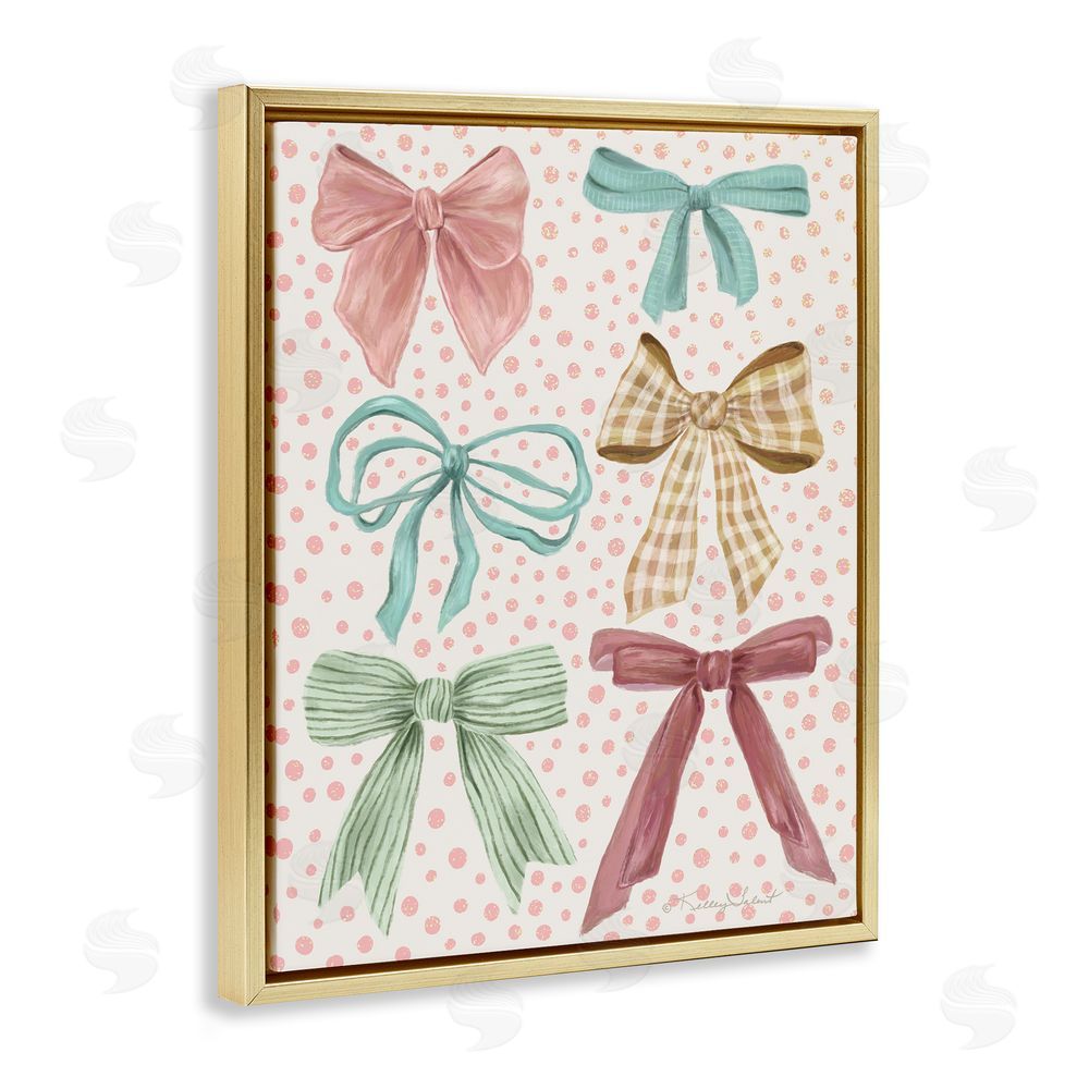Kelley Talent Bow Beautiful over Polka Dots Gold Floating Frame Canvas Wall Art Print