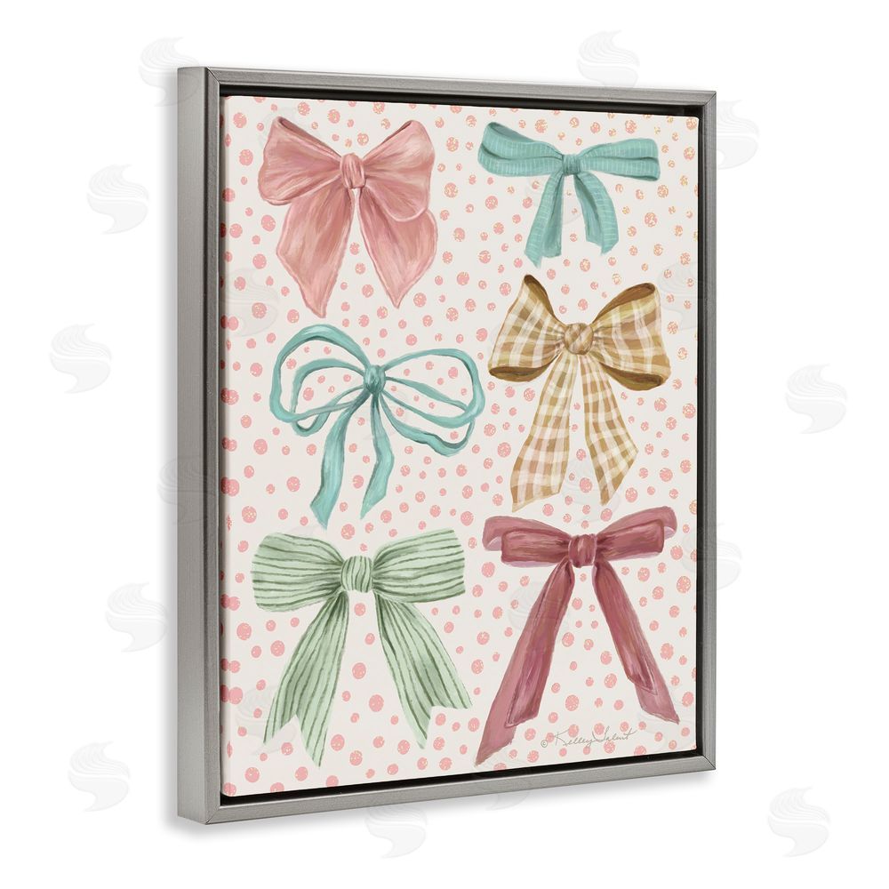 Kelley Talent Bow Beautiful over Polka Dots Gray Floating Frame Canvas Wall Art Print