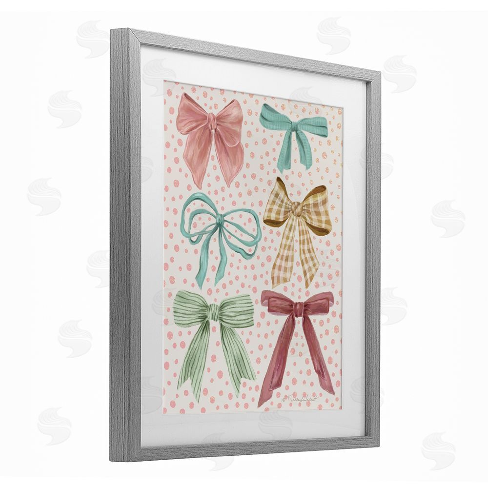 Kelley Talent Bow Beautiful over Polka Dots Gray Framed Print Under Glass Wall Art