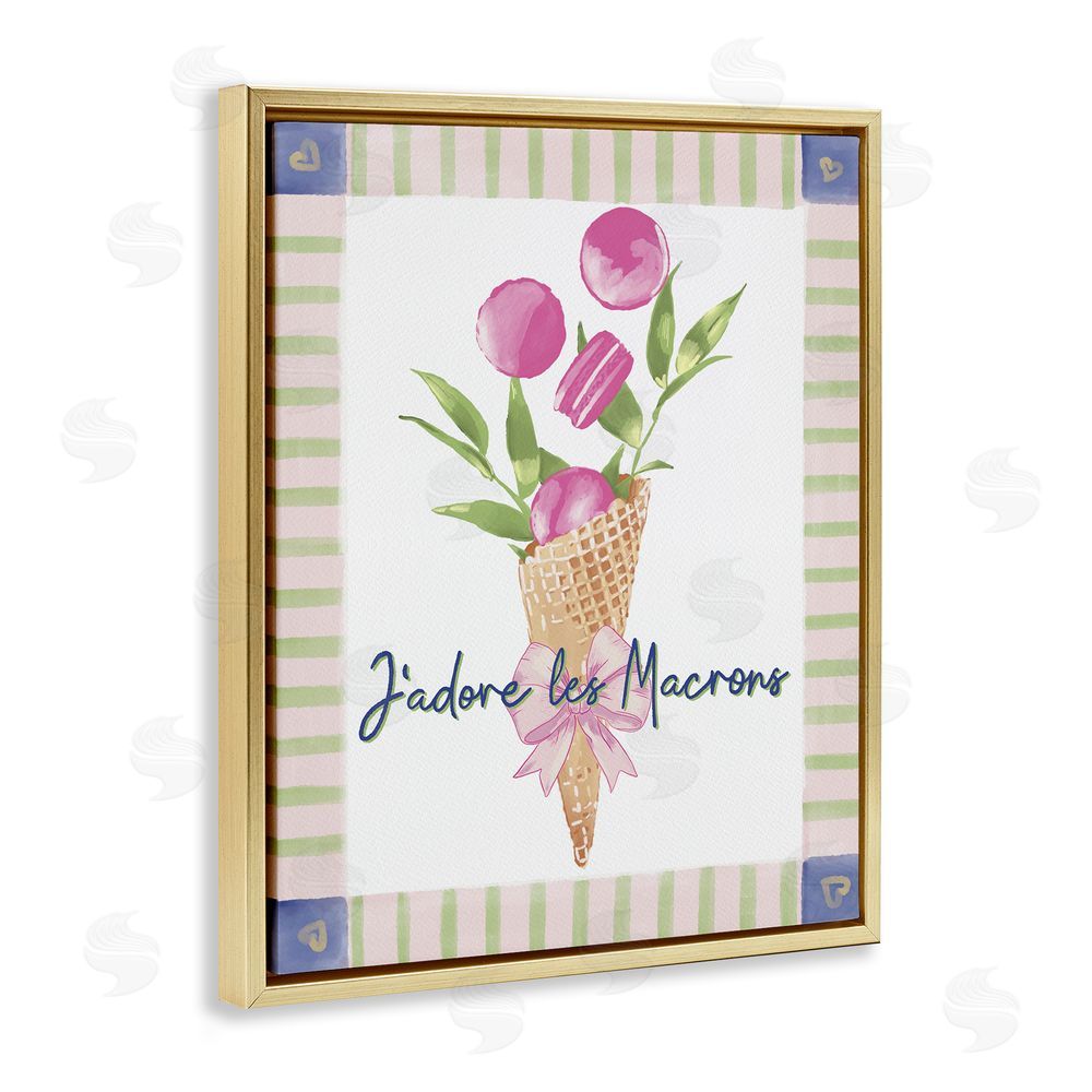 Radhika Modi Les Macarons Waffle Cone Gold Floating Frame Canvas Wall Art Print