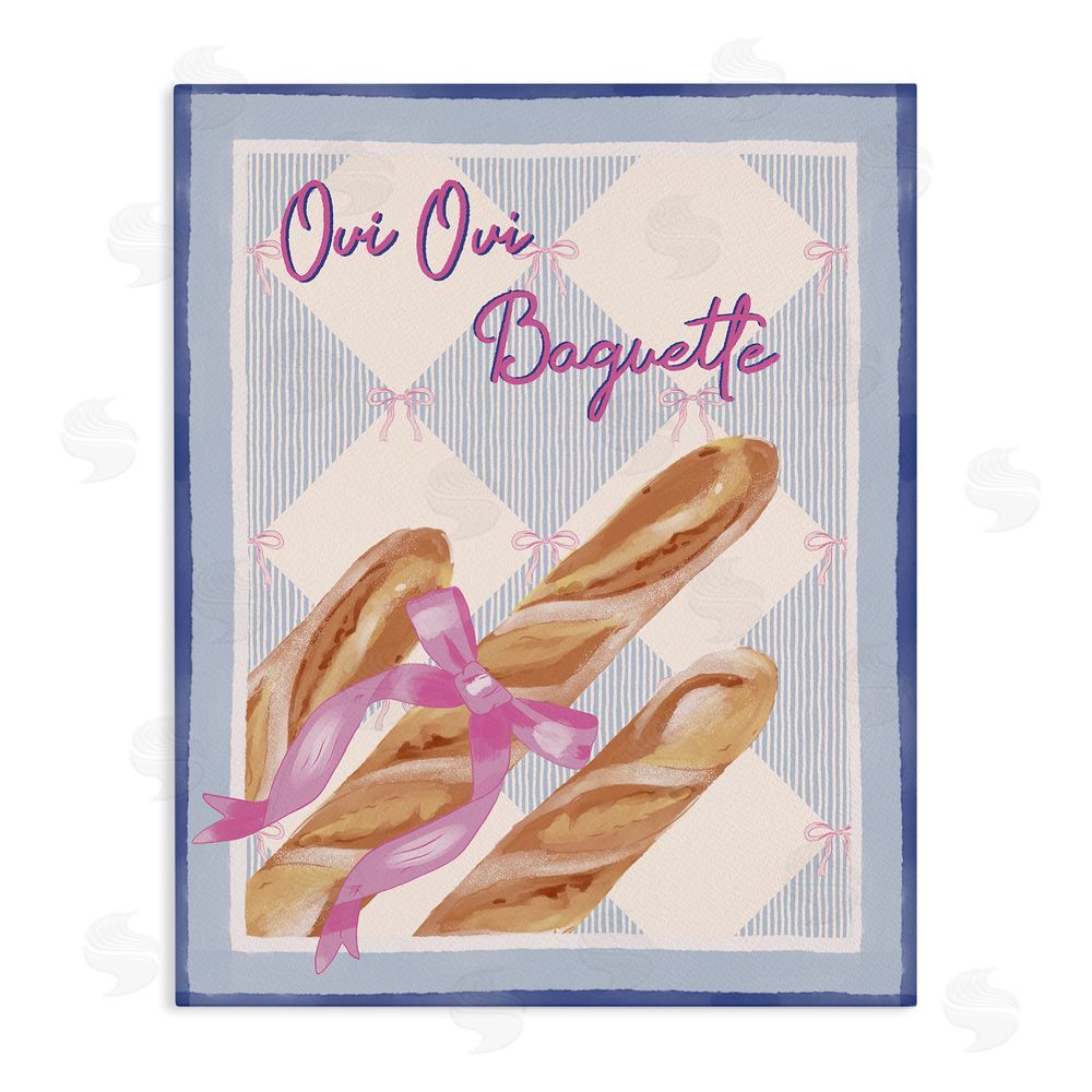 Radhika Modi Oui Oui Baguette with Pink Bow Stretched Canvas Wall Art Print