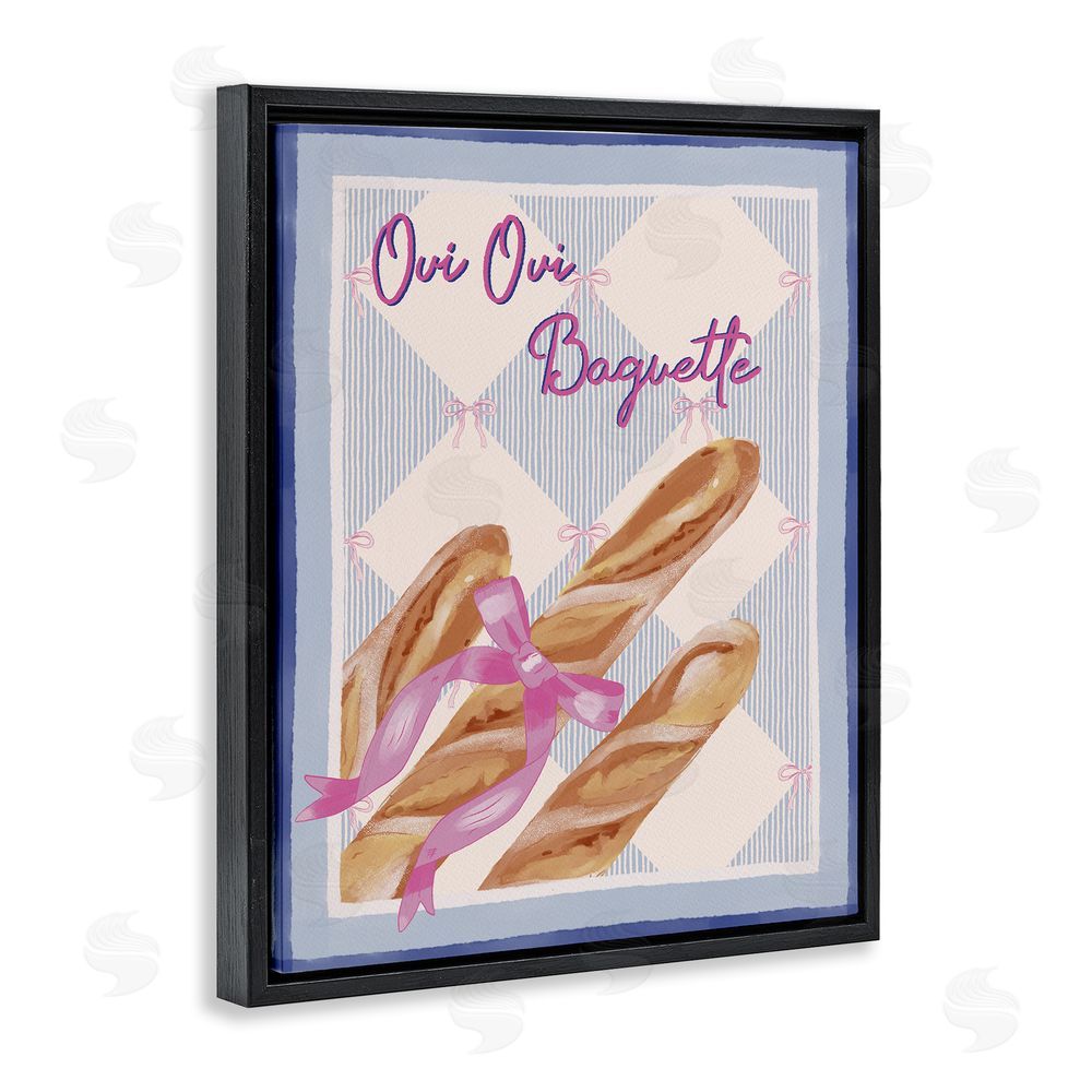 Radhika Modi Oui Oui Baguette with Pink Bow Black Floating Frame Canvas Wall Art Print