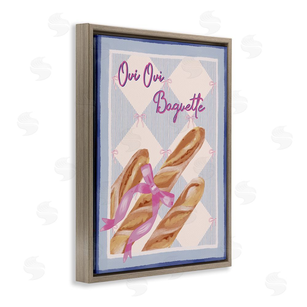Radhika Modi Oui Oui Baguette with Pink Bow Brown Floating Frame Canvas Wall Art Print