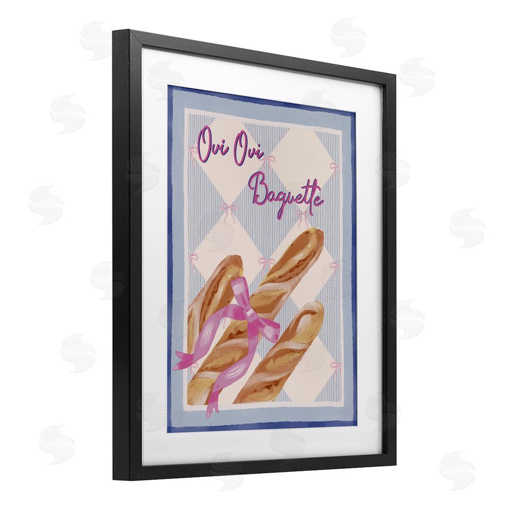 Radhika Modi Oui Oui Baguette with Pink Bow Black Framed Print Under Glass Wall Art