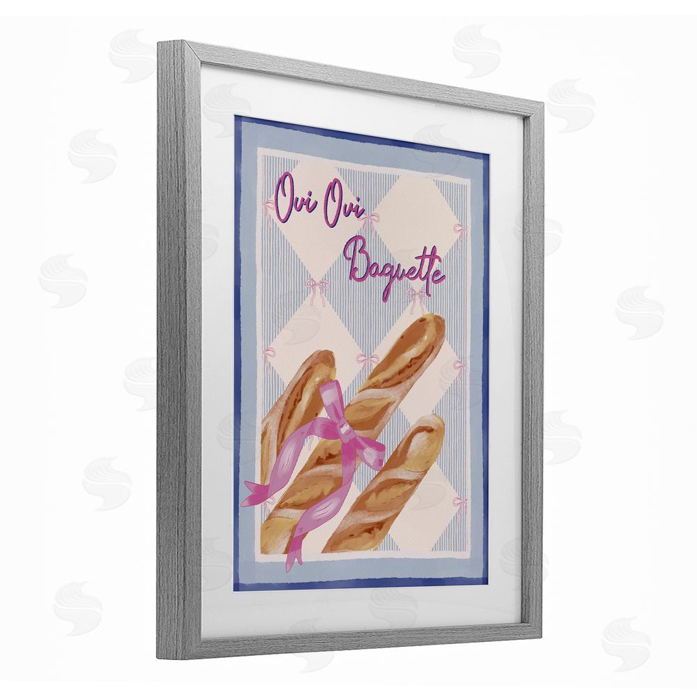 Radhika Modi Oui Oui Baguette with Pink Bow Gray Framed Print Under Glass Wall Art