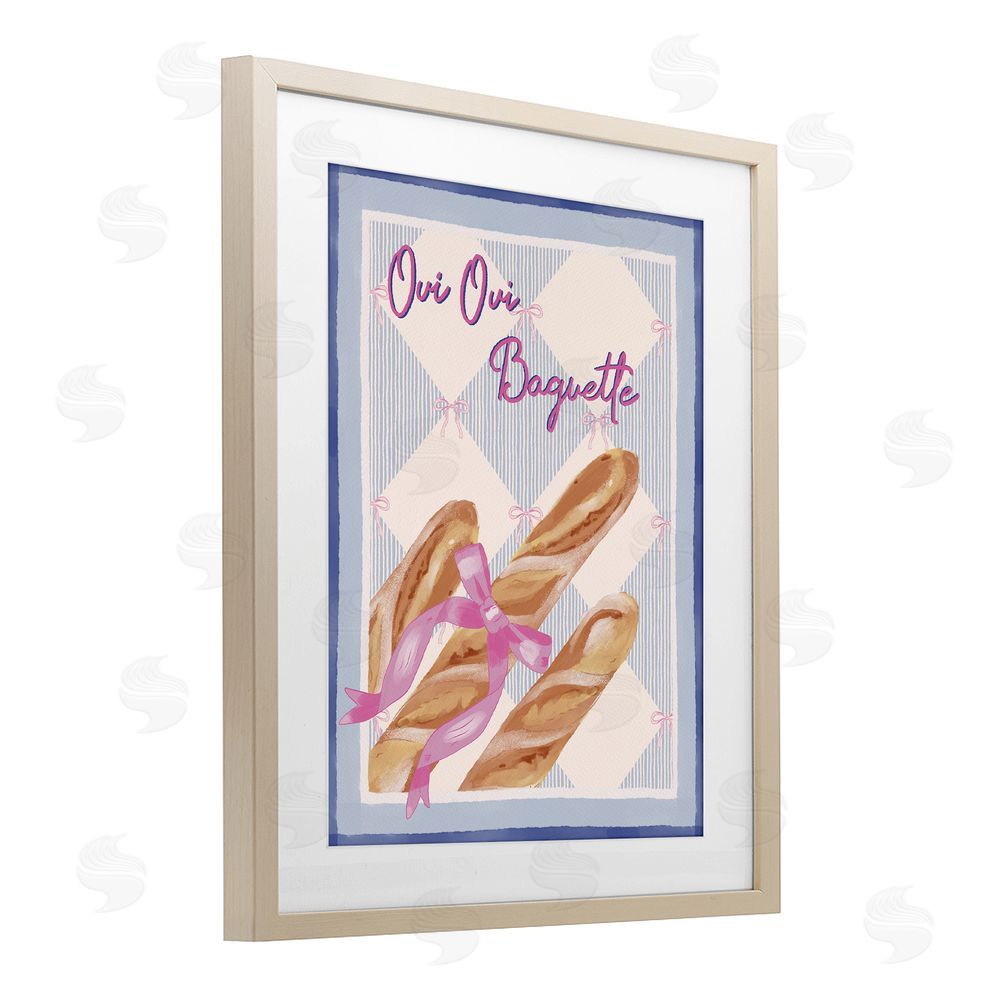 Radhika Modi Oui Oui Baguette with Pink Bow Brown Framed Print Under Glass Wall Art