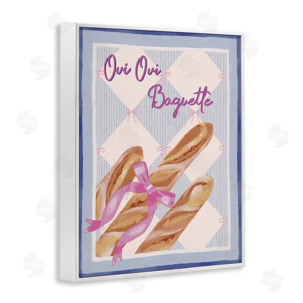 Radhika Modi Oui Oui Baguette with Pink Bow White Framed Giclee Wall Art Print