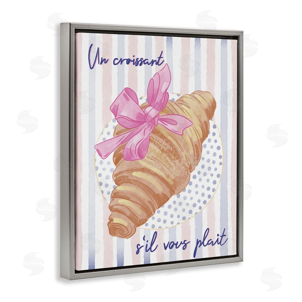 Radhika Modi Croissant Please with Ribbon Gray Floating Frame Canvas Wall Art Print
