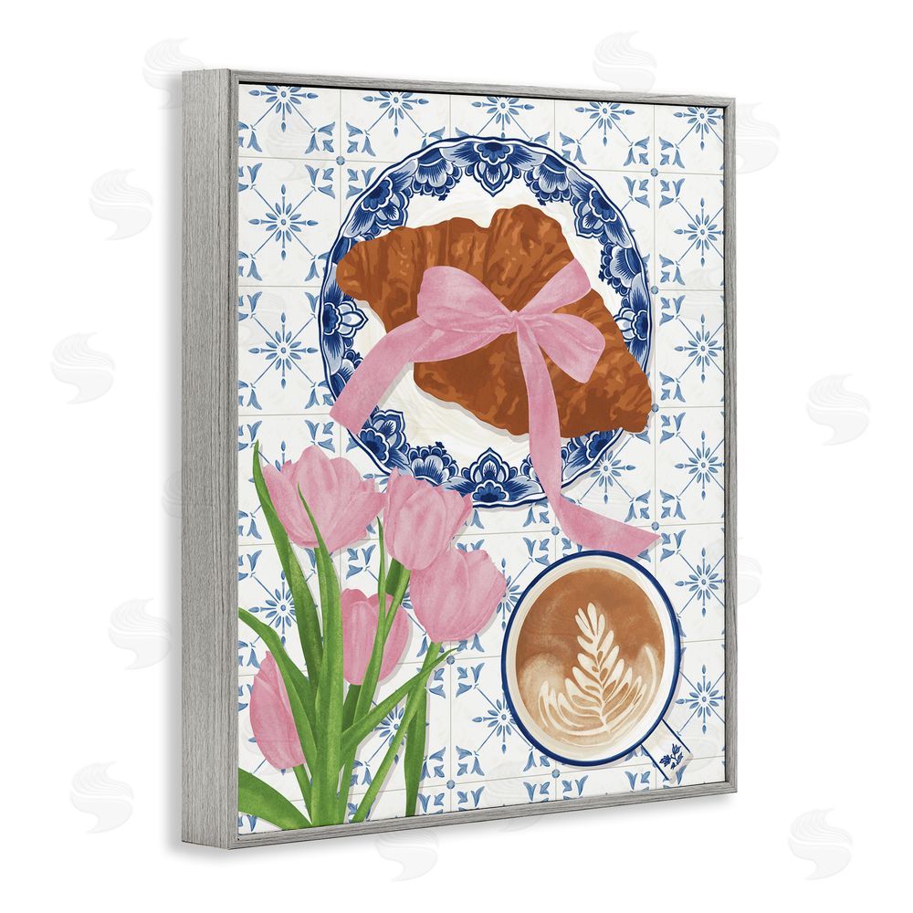 Veronica Lara Coquette Croissant & Cappuccino Gray Framed Giclee Wall Art Print