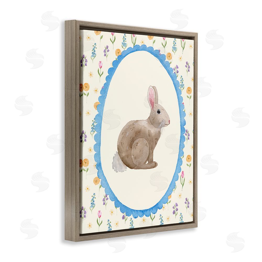 Nina Jacobs Delicate Spring Bunny Florals Brown Floating Frame Canvas Wall Art Print
