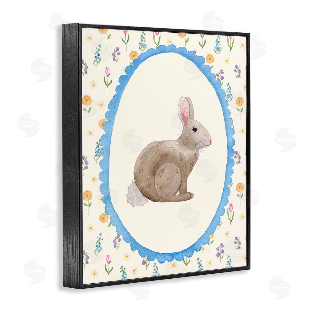 Nina Jacobs Delicate Spring Bunny Florals Black Framed Giclee Wall Art Print