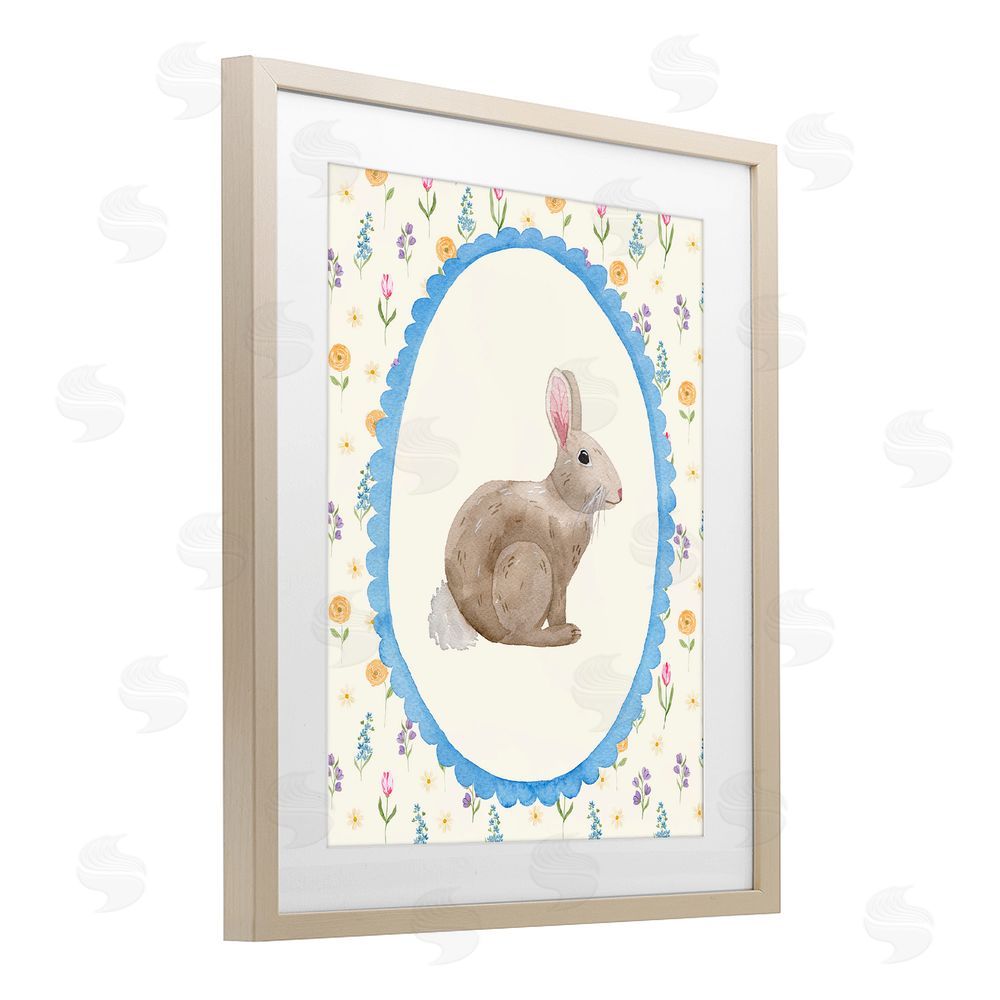 Nina Jacobs Delicate Spring Bunny Florals Brown Framed Print Under Glass Wall Art