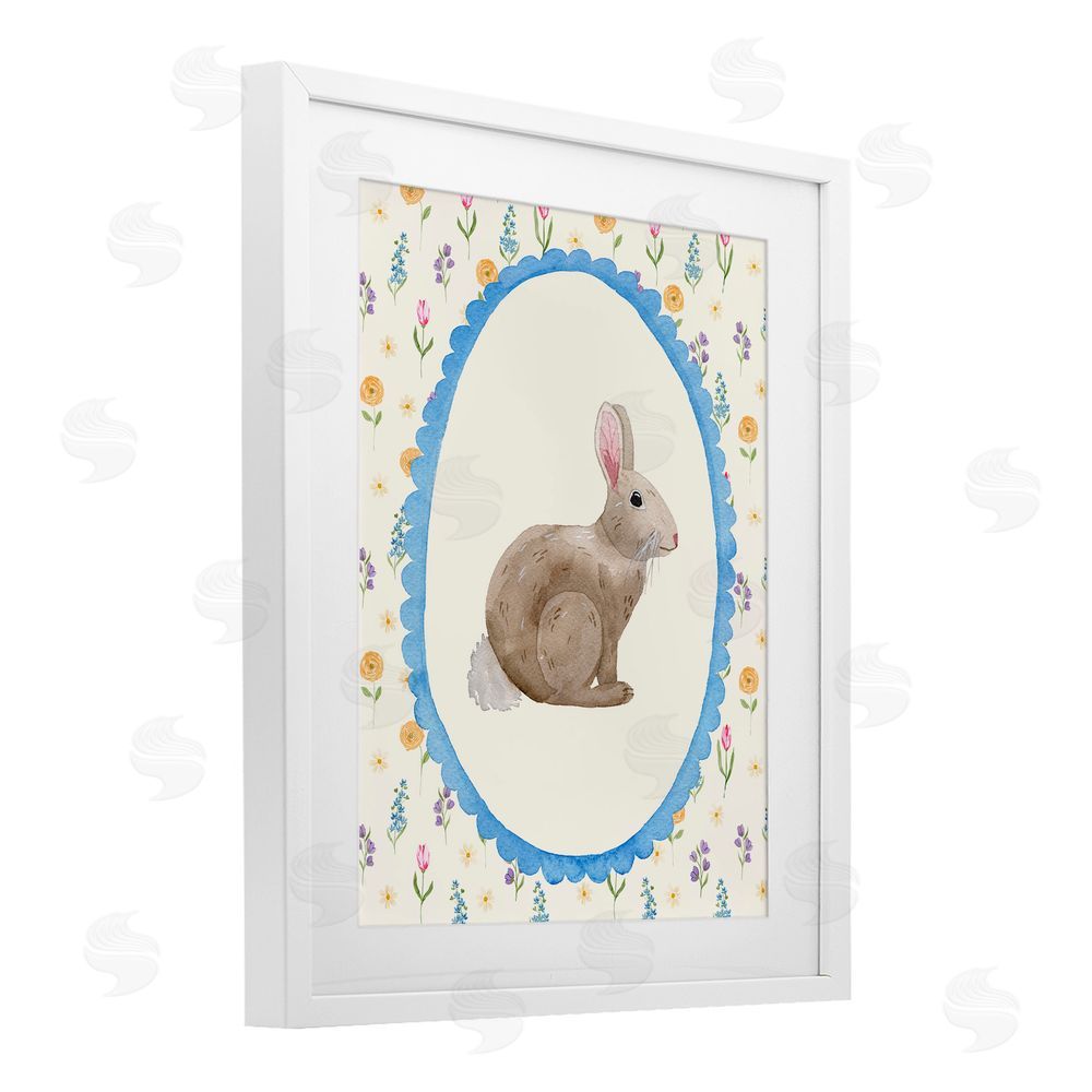 Nina Jacobs Delicate Spring Bunny Florals White Framed Print Under Glass Wall Art