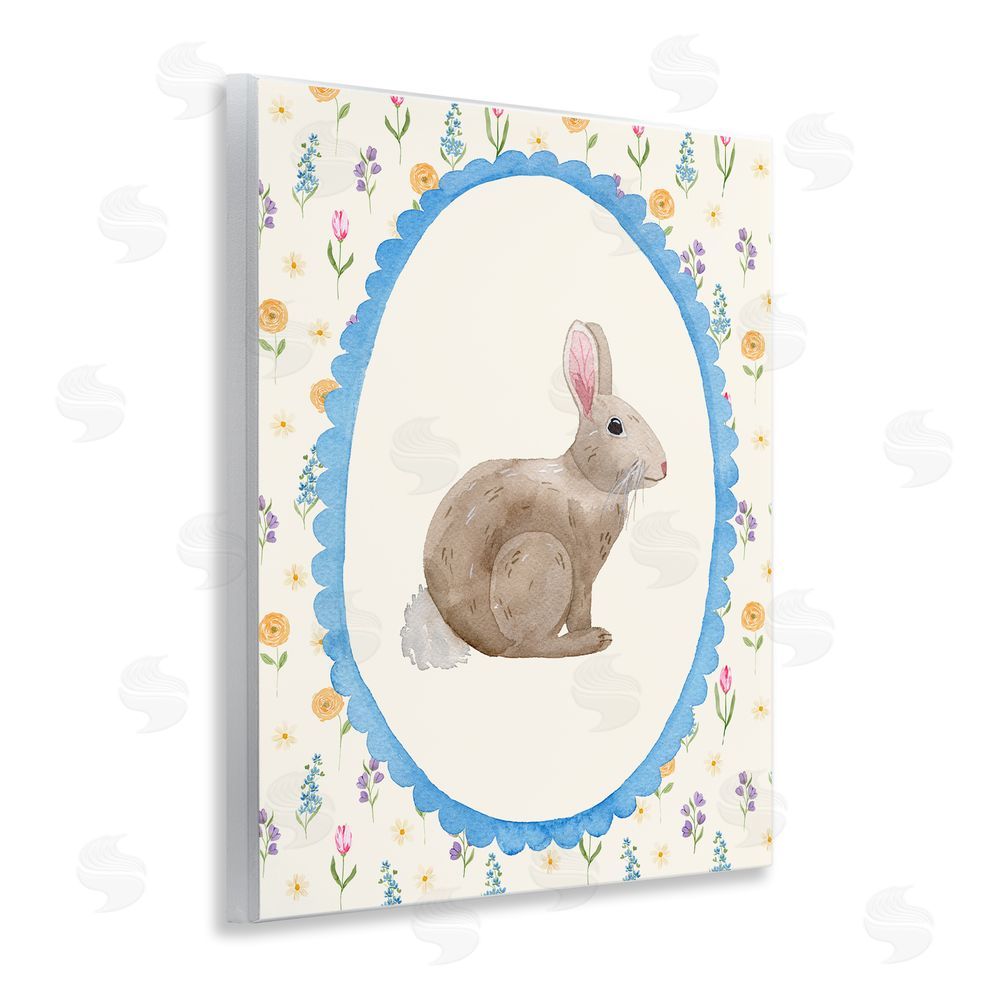 Nina Jacobs Delicate Spring Bunny Florals Wooden Wall Plaque Art Print