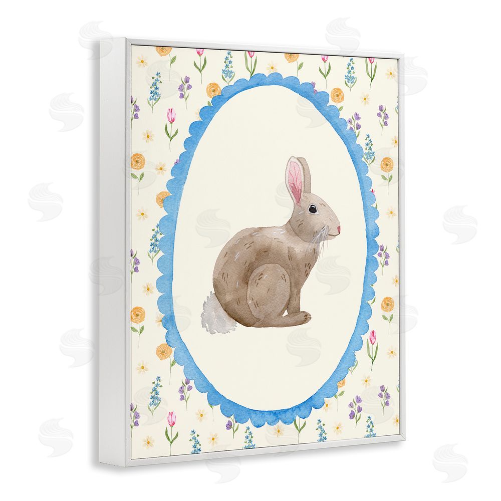 Nina Jacobs Delicate Spring Bunny Florals White Framed Giclee Wall Art Print