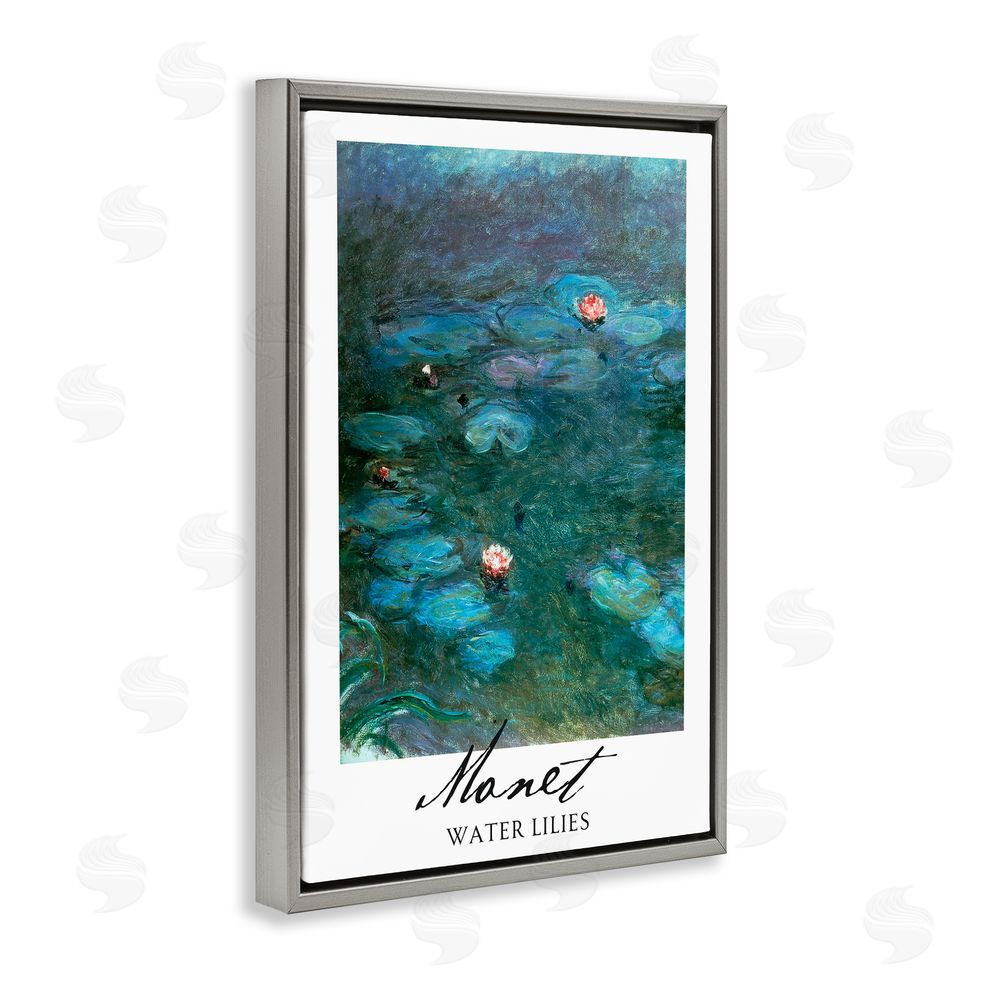 Vintage Hustle Monet Water Lilies Gray Floating Frame Canvas Wall Art Print