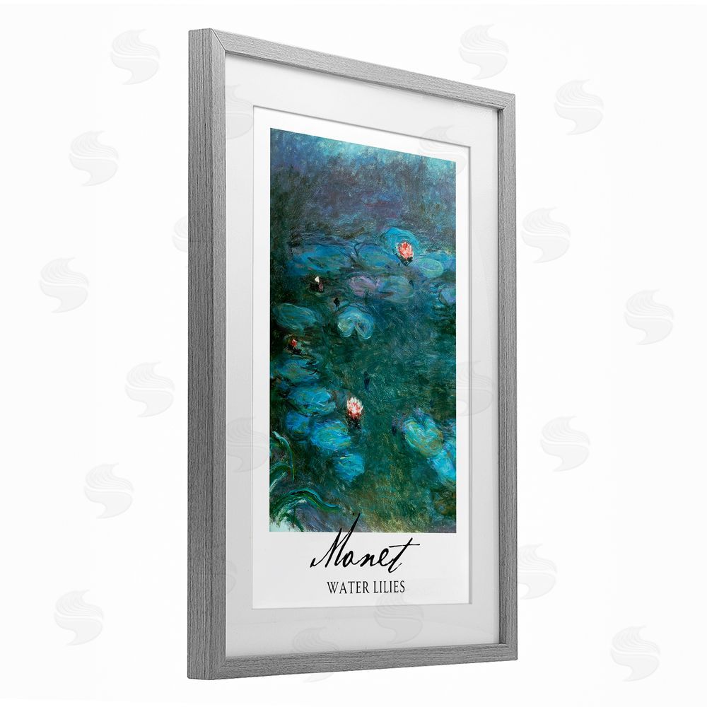 Vintage Hustle Monet Water Lilies Gray Framed Print Under Glass Wall Art
