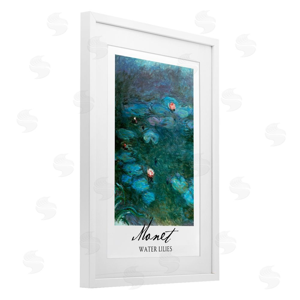 Vintage Hustle Monet Water Lilies White Framed Print Under Glass Wall Art