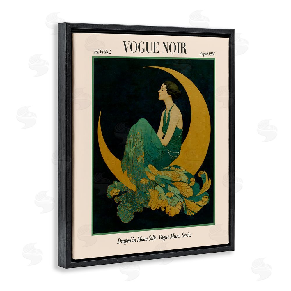 A Barefoot Stylist Draped In Moon Silk Black Floating Frame Canvas Wall Art Print