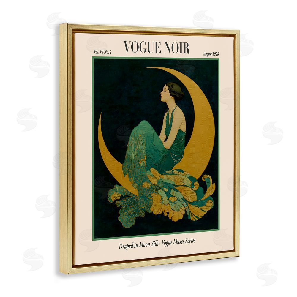 A Barefoot Stylist Draped In Moon Silk Gold Floating Frame Canvas Wall Art Print