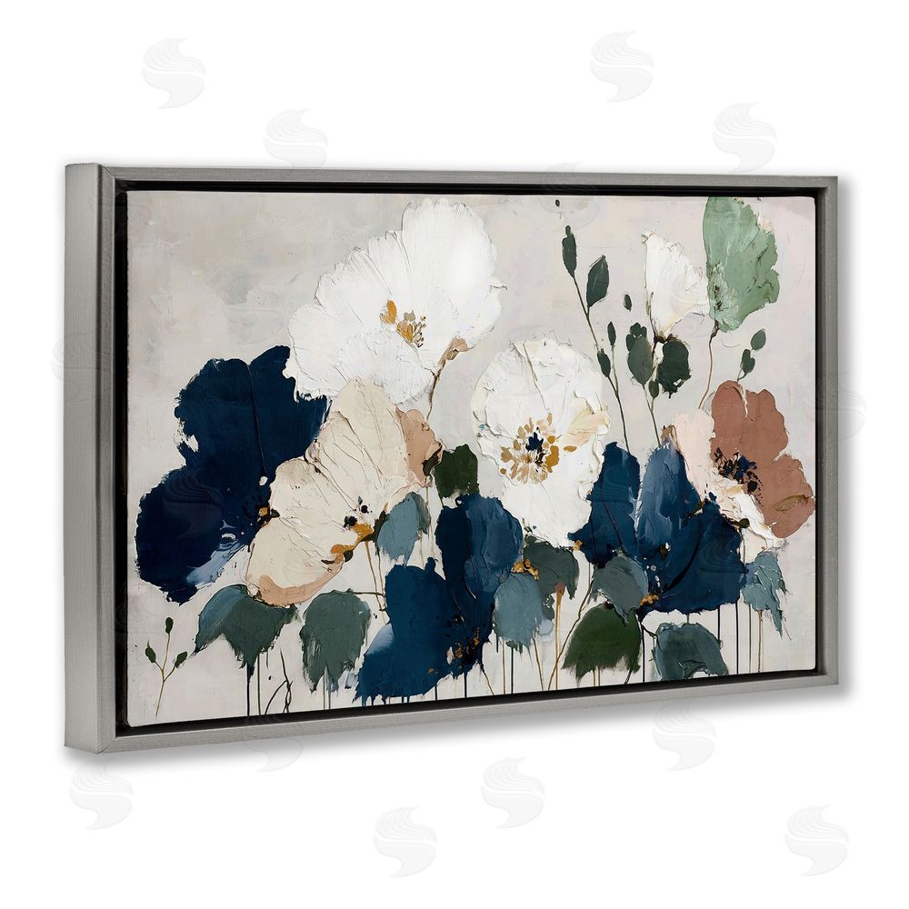 Annabelle Hall Indigo Botanica Garden Gray Floating Frame Canvas Wall Art Print