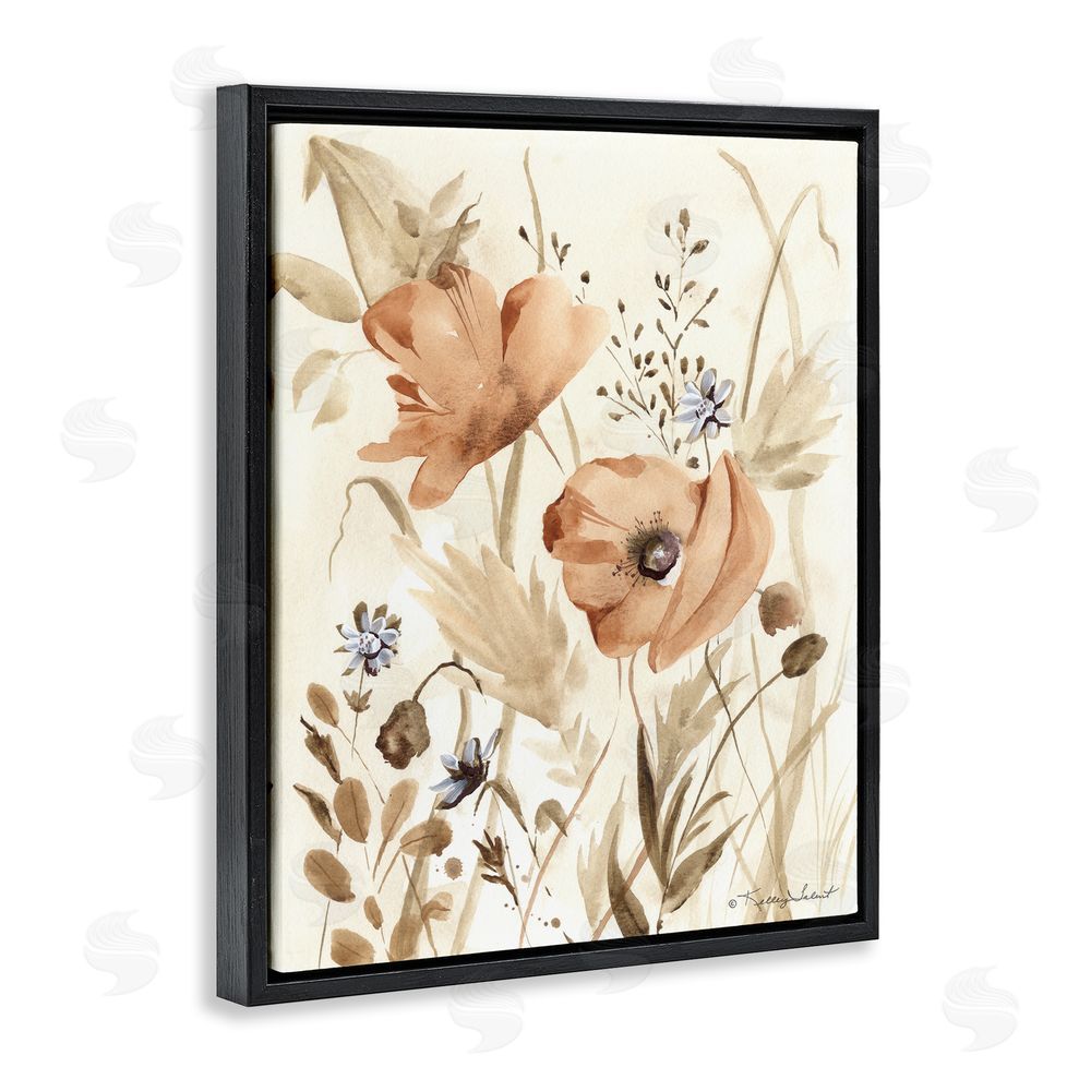Kelley Talent Poppy Garden Soft Beige Black Floating Frame Canvas Wall Art Print