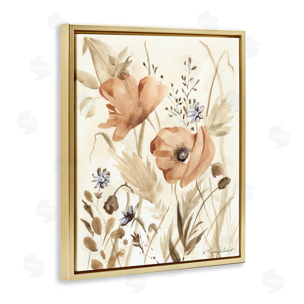 Kelley Talent Poppy Garden Soft Beige Gold Floating Frame Canvas Wall Art Print