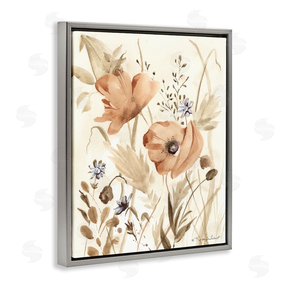 Kelley Talent Poppy Garden Soft Beige Gray Floating Frame Canvas Wall Art Print