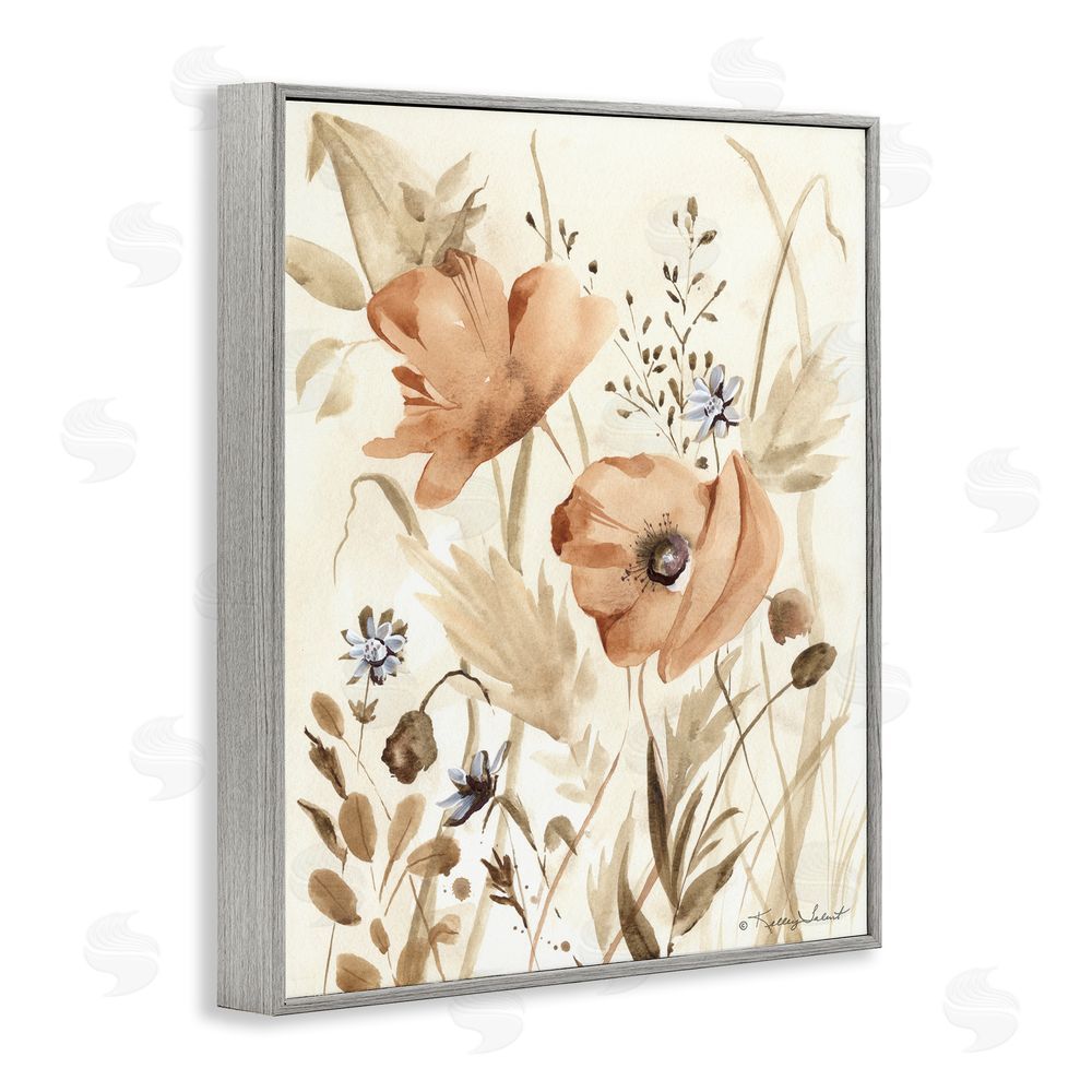 Kelley Talent Poppy Garden Soft Beige Gray Framed Giclee Wall Art Print